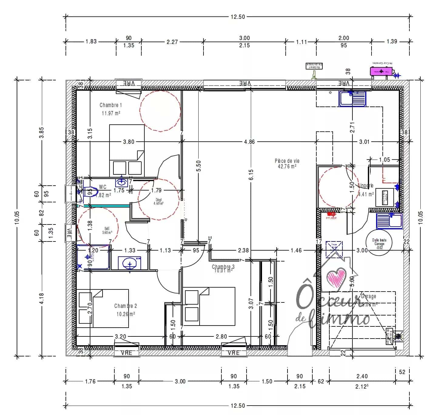 Plain pied  : 3 chambres + garage
