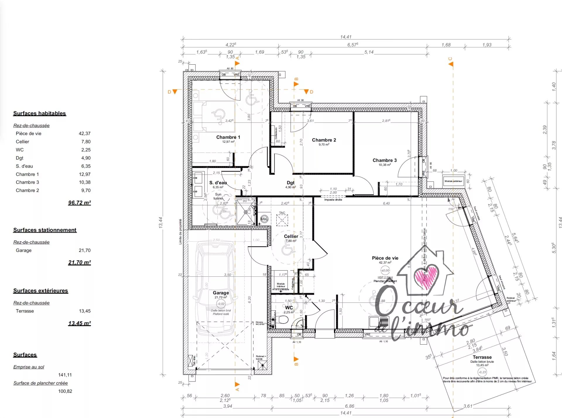 Maison 3 chambres  97m2 +  garage