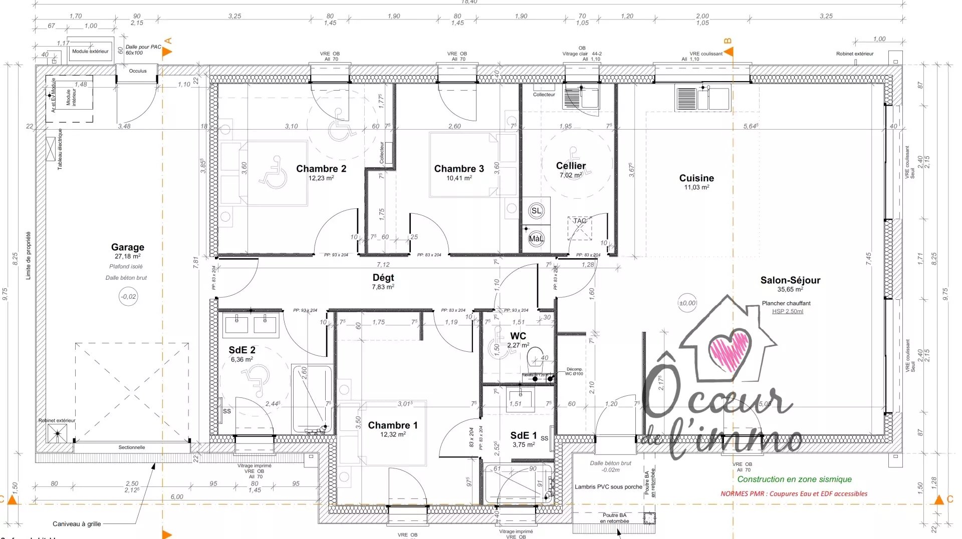 Maison plain pied : 3 chambres + garage