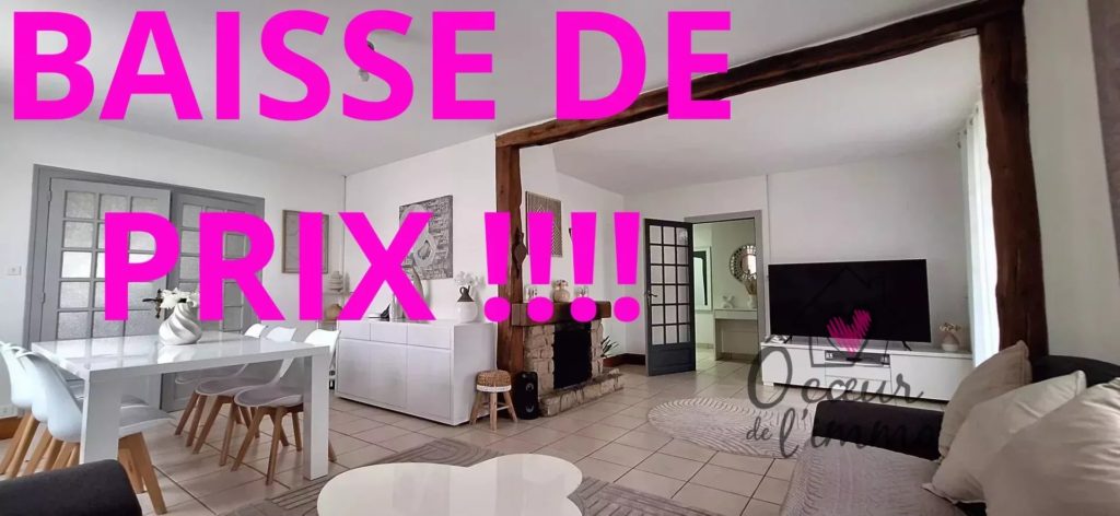 Maison 100m2 : 3 chambres + garage sous sol.