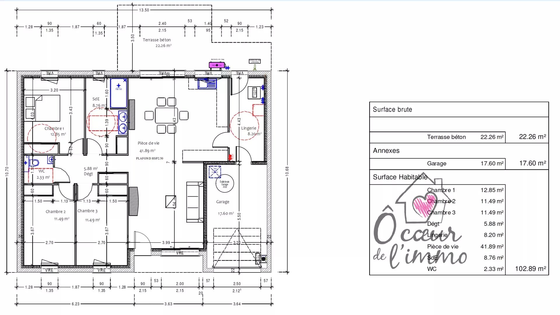 Plain pied 3 chambres  : 103 m2 +  garage