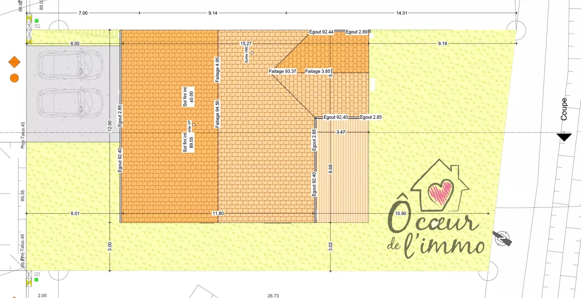 Beau plain pied : 3 chambres de 115 m2 + 1 garage.