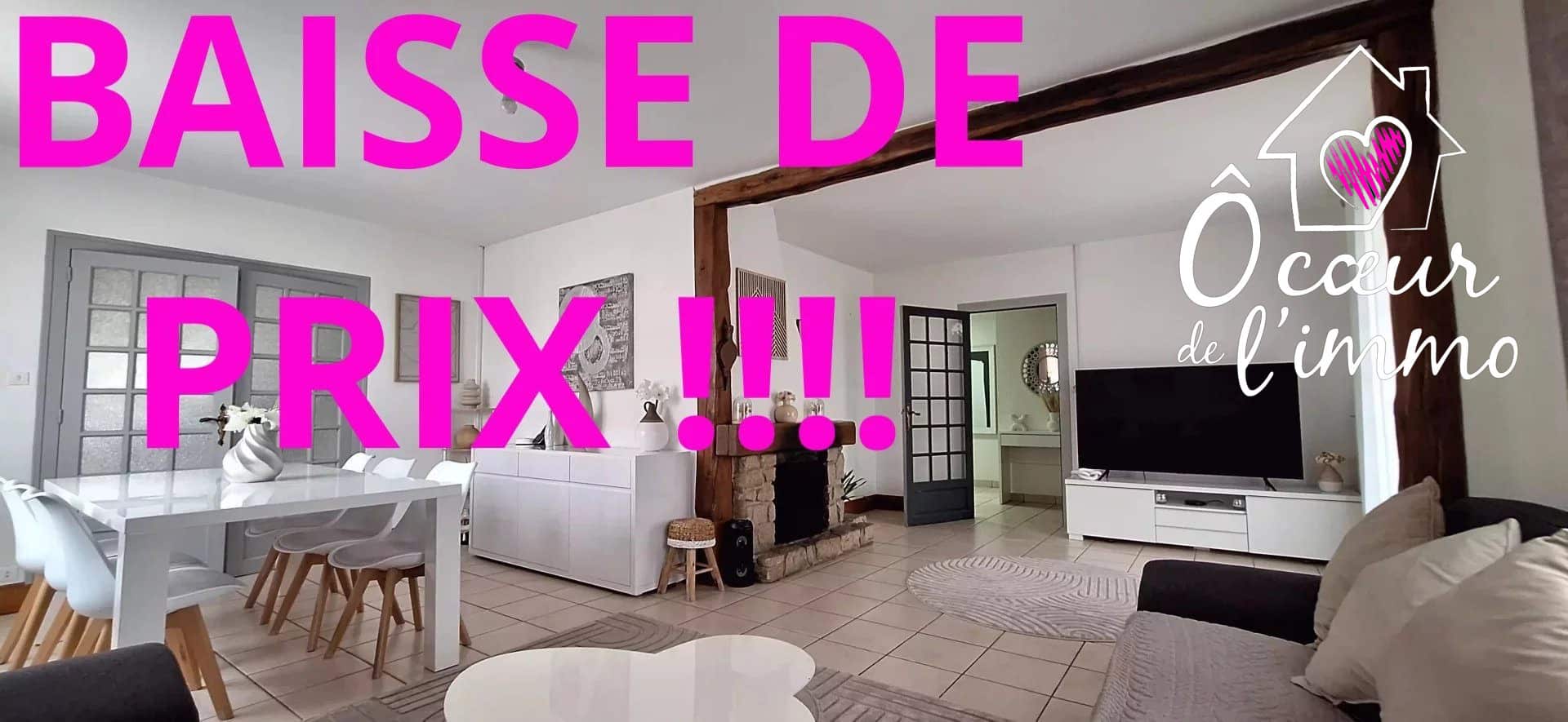 Maison 100m2 : 3 chambres + garage sous sol.