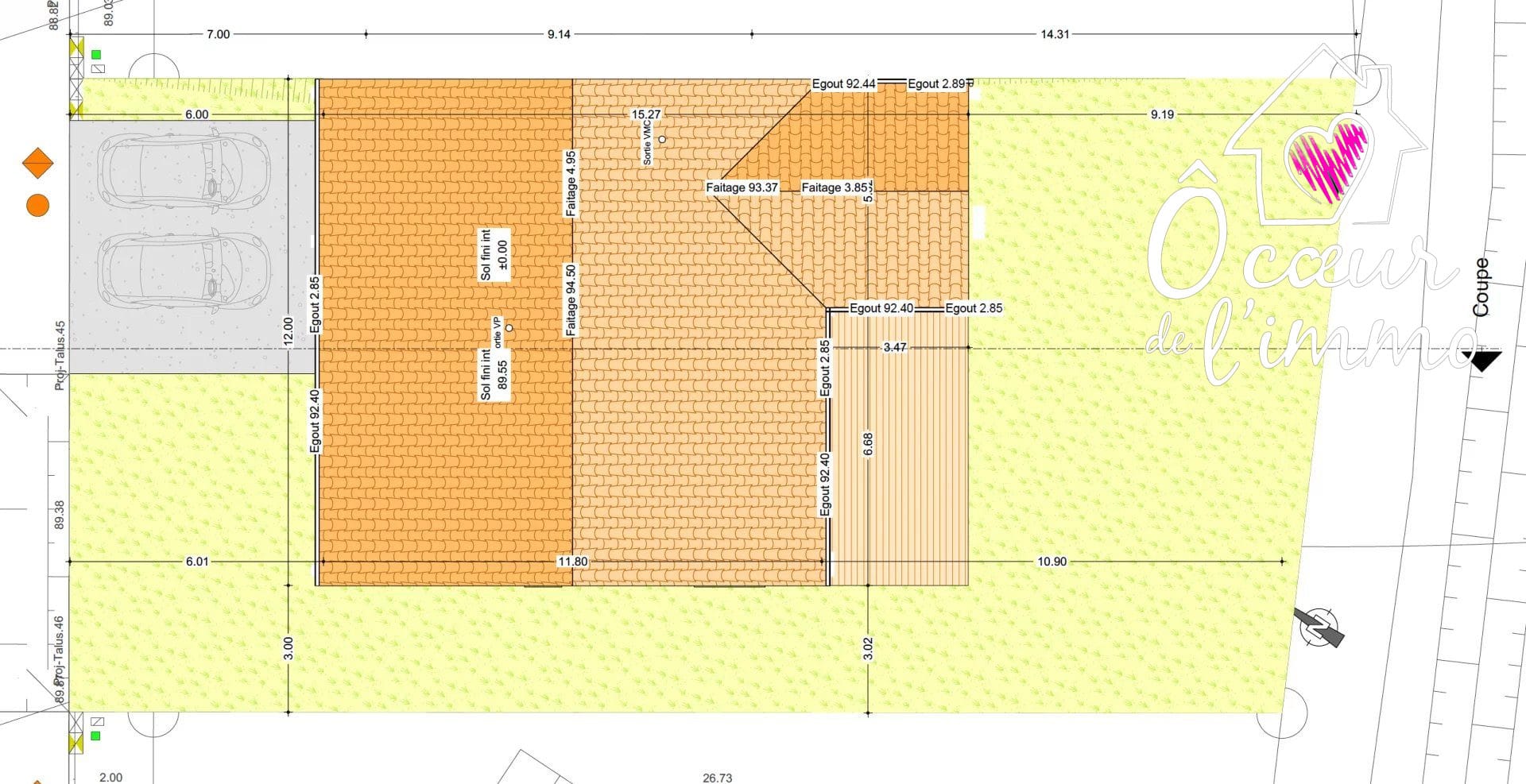 Beau plain pied : 3 chambres de 115 m2 + 1 garage.